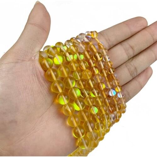 MKTREG Natural Yellow Labradorite stone beads Synthetic Flash Stone 6/8/10MM Round Loose beads Jewelry bracelet DIY making 15