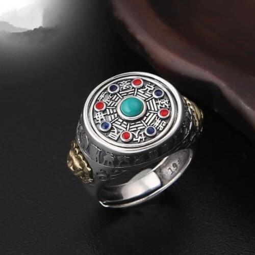 Gossip rotating silver ring 925 silver and stone retro openings for men and women marcasite ring transfer personality