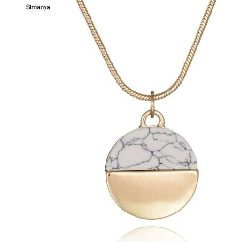 New Fashion Pendant Necklace For Women Jewelry Simple Round White Faux Stone Simple Necklaces For Best Friend Gift N1101