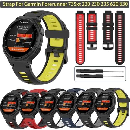 NEW Silicone Wrist Strap Sports Band for Garmin Forerunner 735xt 220 230 235 620 630 Two-color Silicone Replacement Steel Straps