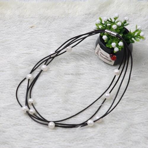 Ambrum Strands Necklace,Freshwater Pearls Choker Necklace,White Near Round Pearls Jewelry,Real Pearl Collar Necklace,Fashion New