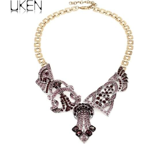 UKEN Latest Women Charm Rhinestones Statement Necklace Vintage Geometric Alloy Collar Chokers Necklaces & Pendants Bijoux N3528
