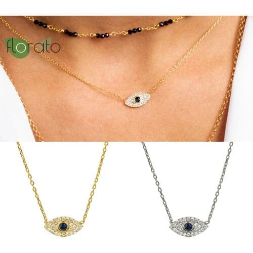 925 Sterling Silver Evil Eyes Necklace for Women Lucky Blue Eyes Necklace Bohemian Gold Necklaces Girls Jewelry