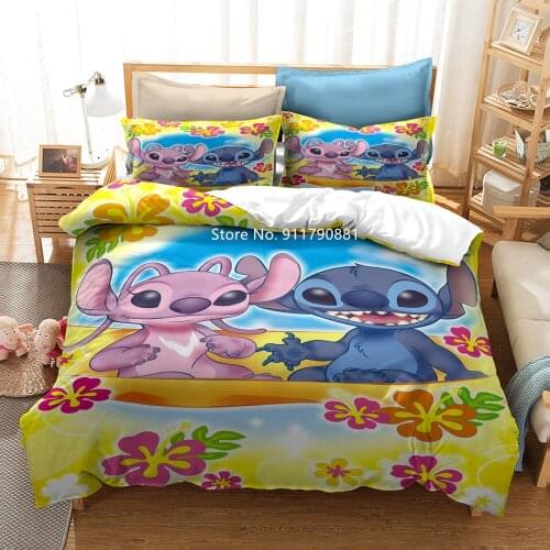 Disney Star Baby Cartoon Cute Stilly Angel Flower Bedding Blue Pink Duvet Quilt Cover and Pillowcase Children Bedroom Decoration