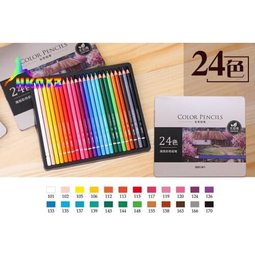1sets Deli 48/72 color oil color lead professional hand drawing students with color pencil painting set iron box art supplies
