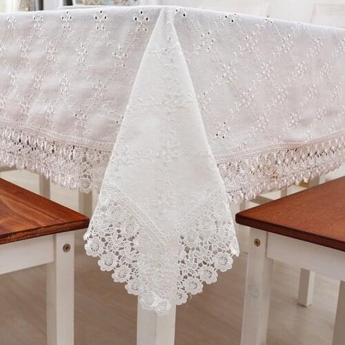 Flower Simple Cotton Embroidered Rectangular Coffee Table Cloth Solid Color Tablecloth Beige Cover Towel Pastoral Tablecloth