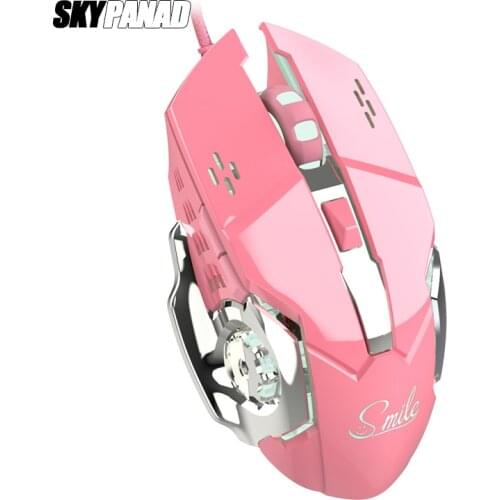 Smile Gaming Mouse Girly Pink 3200dpi Inner Backlight Stylish Beautiful 4 Level DPI Wired Womens Mice for Office Games Gift
