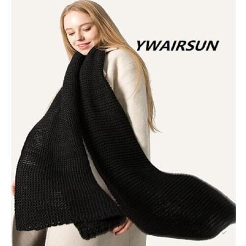 YWAIRSUN Wool FemaleRed Scarves Explosions Hot Wave Pattern Handmade Solid Color Wool Thick Knit Casual Autumn Winter Warm Shawl