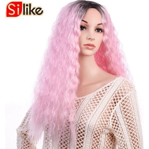 Silike 24 inch Ocean Wave Wigs Pink Synthetic Deep Curly Wigs for Women Loose Deep Curl Wig Hairstyle