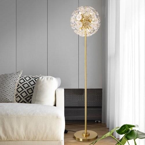 Modern light luxury floor lamp living room nordic crystal bedroom study simple net red vertical floor lamp all copper table lamp