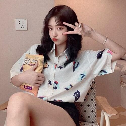 Loose Ins Lazy Casual Shirt Womens Shirts Ulzzang Japanese Kawaii Ladies Vintage Female Korean Harajuku Cute Clothes For Women