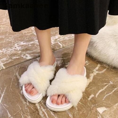Size 36-40 Women Slippers Autumn Winter Female Cross Home Shoes Flat Fur Cotton Slippers Solid Soft Bottom Non-Slip Zapatillas 1