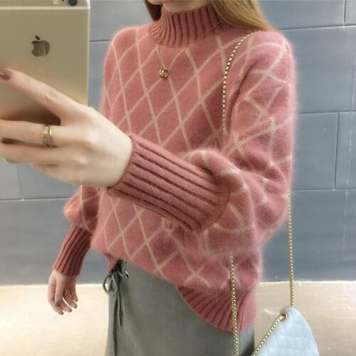 Warm Sweaters 2019 Women Turtleneck Cashmere Sweater Autumn Loose Soft Pullover Fashion Lantern Sleeve Womans Sweater W1608