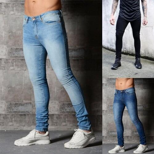 Cycling jeans 2019 New Hole Slim Solid Color Worn Mens trousers Mens Fashion Street B feet pants More Size S-XXXL 3XL