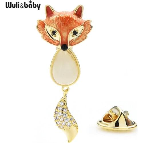 Wuli&baby Cute Opal Fox Spring Collar Pins Women Unisex Enamel Animal Suits Shirt Brooch Pins Jewelry Accessories Gifts