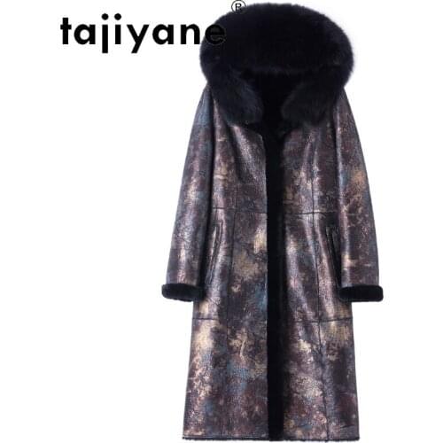 Fur Real Tajiayane Coats Woman Wool coat Womens Sheepskin jackets Female Natural Fox Fur Collar Hooded Parkas Abrigo Mujer TN763