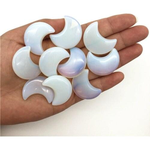 Cute White Opal Quartz Moon Shaped Crystal Polished Stones Healing Decor Gift Craft Natural Quartz Crystals