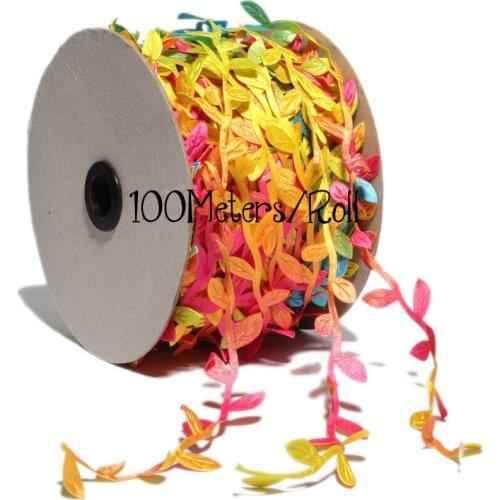 10Metes Rainbow Gradient Leaves Ribbon Leaves Lace Trimming Trims Ultrasonic Embossing 2.5cm LC0209