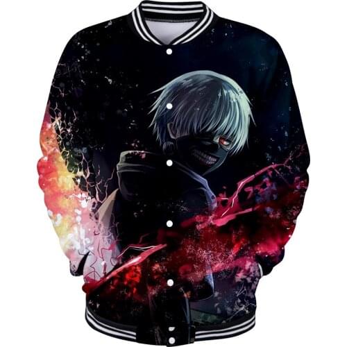 3D Anime Tokyo Ghoul Baseball jacket Women Men Outerwear Jackets Harajuku Casual Tracksuit Hip Hot Baseball Jacket