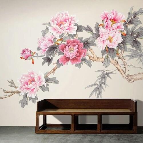 Custom Any Size 3D Wall Murals Wallpaper Chinese Style Ink Hand Painted Peony Flowers Mural Study Room Bedroom Photo Wall Paper