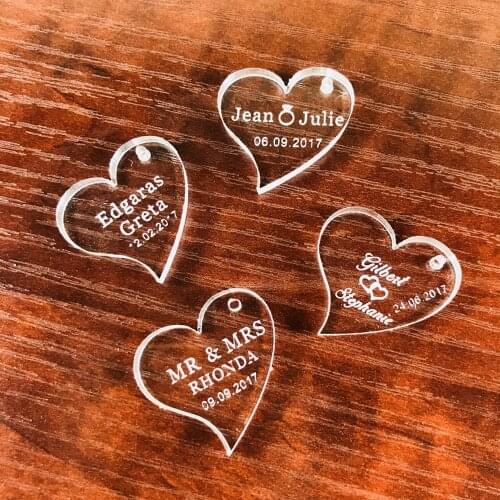 50 pieces Personalized Engraved Baby Baptism Love Heart Decor ,Customized Wedding Table Decoration Favors Souvenirs Tag