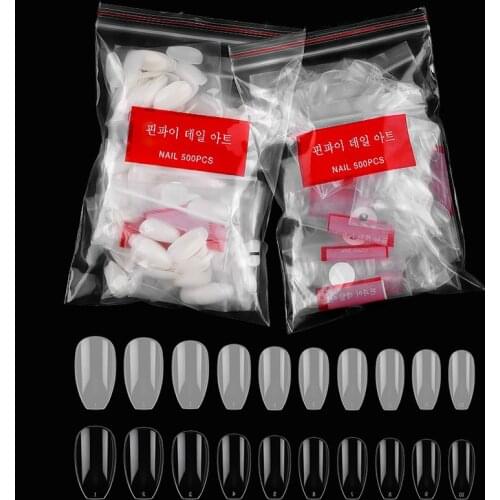 500pcs/bag False Nail Tips Ballerina Clear Natural Coffin Fake Nails Extension Acrylic Full Cover French Tip Manicure Tools