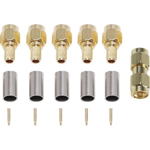 6Pcs Connector: 5Pcs SMA Male Plug RF Coaxial Connector Crimp & 1Pcs SMA Male to Male Plug RF Coaxial Adapter Connector