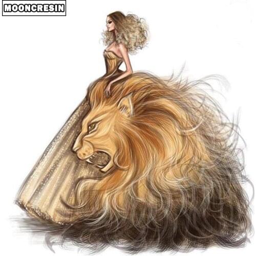 Full Square Drill 5D Diy Diamond Painting Animal Lion And Beauty Embroidery Diamond Mosaic Painting By Numbers Decoration Gift