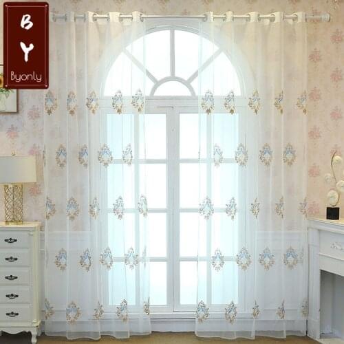 White Yarn Bottom Curtains for Living Room Balcony Gauze Curtains for Bedroom European-style Embroidered Window Curtain Tulle
