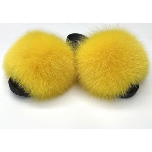 Big Full Fur Slippers Luxury Real Fox Fur Slides Furry Ladies' Slipper Outdoor Women Fluffy Wholesale Summer Sandals 2021 Custom