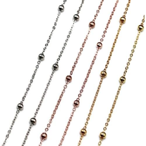 Mibrow 5m/lot 1.5mm 2mm Copper Rolo Link Chains with 3mm 4mm Bead Necklace Chains Bracelet For DIY Jewelry Making Findings
