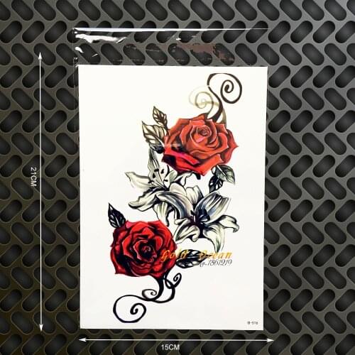 Flower Roses Henna Temporary Tattoo Lace Mehndi Designs Waterproof Fake Flash Tattoo Sticker 21x15CM Wall Women Makeup Tatoo