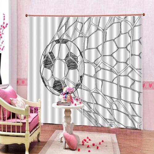 Sketch Drawing Soccer Game Victory Gate Curtain For Living Room Bedroom Blackout Window Drapes Cortinas 2 Panels With Hooks