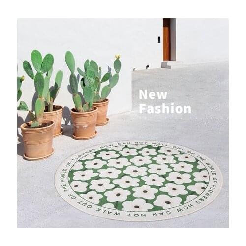Round Floret Carpet Green Yellow Letter Bedroom Living Room Home Non-Slip Floor Mat