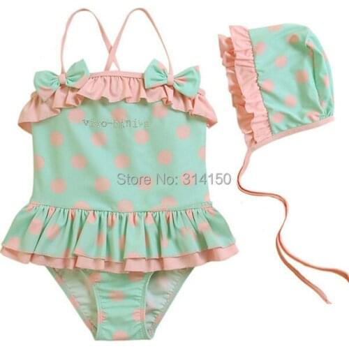VIVOBINIYA Free Shipping Children Swimwear Baby Girl Dots Swimsuit Kids Bathing 2pic Suit Summer Clothing Siamese Swimwear