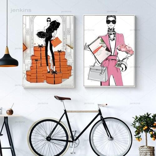 Fashion Cool Girl Pictures Nordic Style Canvas Painting Wall Art Feature Posters and Prints Decor for Sitting Room Without Frame