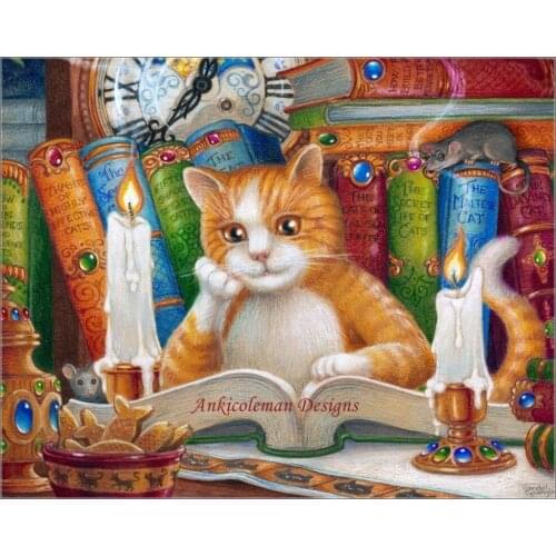 The Reading Cat - Counted Cross Stitch Kits - DIY Handmade Needlework For Embroidery 14 ct Cross Stitch Sets DMC Color