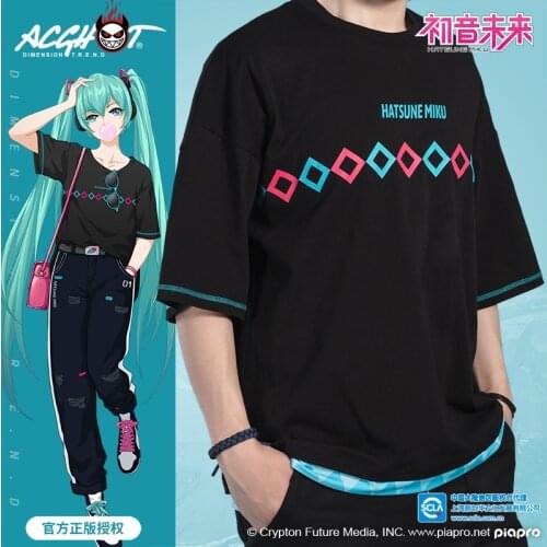 New Fashion Anime Miku Vocaloid T Shirt Short Sleeve t-shirt Black White Cartoon O Neck Top Tee Cosplay Costume Otaku Men Women