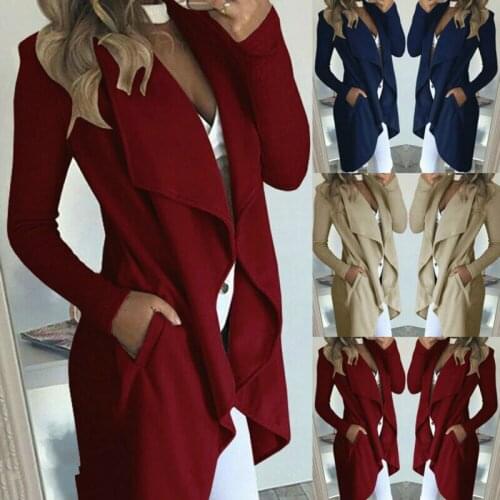 Fall / winter 2021 fashion womens loose long sleeve cardigan windbreaker Lapel top new womens solid coat windbreaker