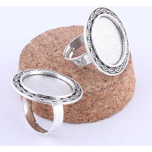 10pcs Antique Silver Metal Adjustable Ring Blanks Fit 20mm Round Cabochon Base Settings Diy Bezels For Jewelry Making