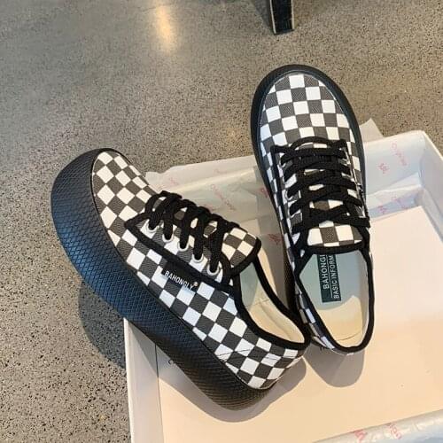 Casual Sneakers Womens Sports Shoes Plaid Tennis Female Platform Kawaii Vintage Vulcanize Fashion 2021 Canvas Japanese Shoes