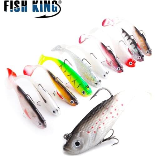 FISHKING 1pcs 8/10CM 10Color Lead Head Lure Soft Bait Jig Fishing Lure With Treble Hook 3D Eyes Fish Swimbait Fishhook