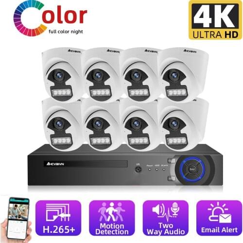 CCTV Camera Security System Kit 4K 8CH POE NVR Kit Outdoor Color Night Vision 8MP POE IP Camera Video Surveilllance System Set