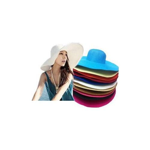 120pcs/lot 2015 new fashion Large Brim Floppy straw beach sun hat cap