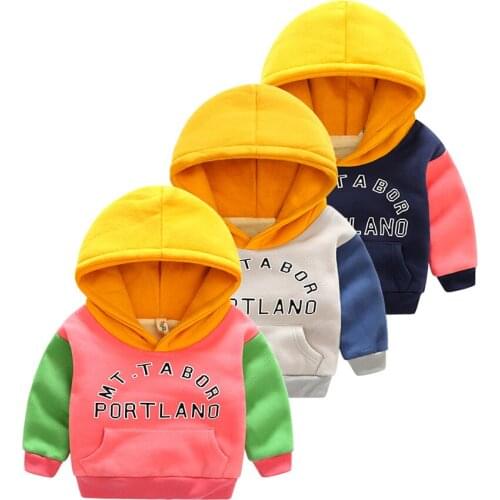 2019 Winter Kids Plus velvet sweatshirts hoodies Thick cotton Fashion Boy girl Warm Cashmere coat baby toddle clothes letters