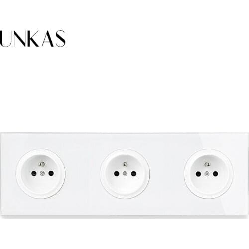 UNKAS Grey French Standard Wall Power Socket 258MM * 86MM Colourful Gray Black Gold White Tempered Crystal Glass Panel Outlet