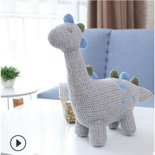 Knitted Plush Cartoon Toy for Boys and Girls Bear Rabbit Pony Dinosaur Elephant Organic Hand-Crocheted Animal Rattle