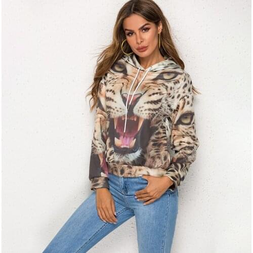 Ladies Casual Sports Hoodie Creative Print Long Sleeve Pullover Sweatshirt Drawstring Wild Jacket