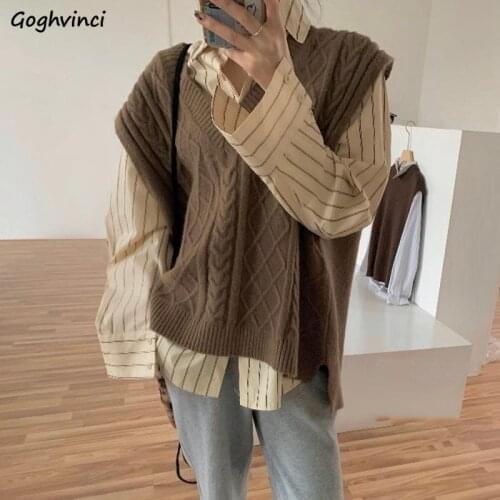 Sweater Vest Women Retro Solid Loose Sleeveless Knitted Sweaters Trendy Spring Fall All-match Casual Tops New Fashion Lady Tops