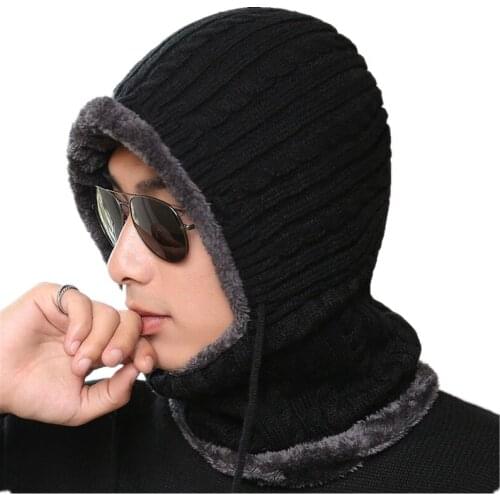 2019 Unisex Winter Knitted Hats Men Women Warm Velvet Beanie Skullies Hats With Bib Male Outdoor Cycling Knit Hat Caps Wholesale
